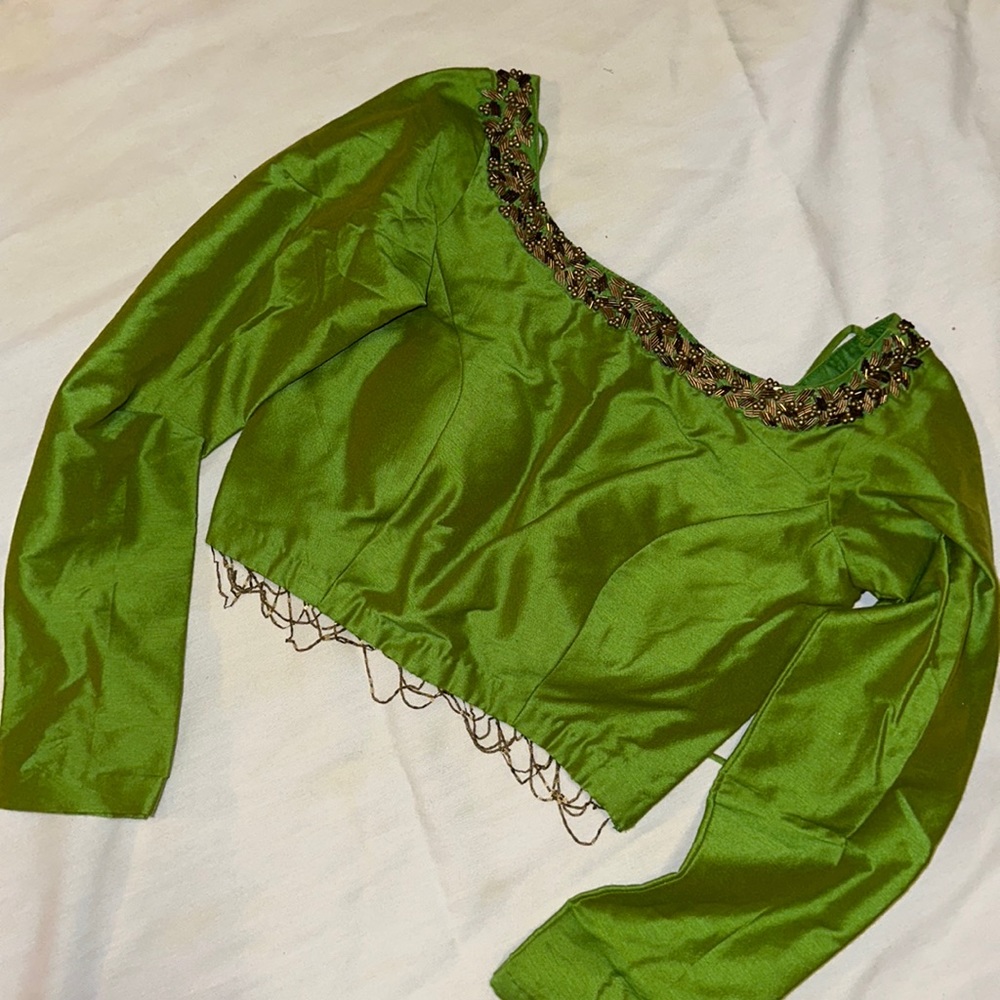 Green silk blouse with hand work